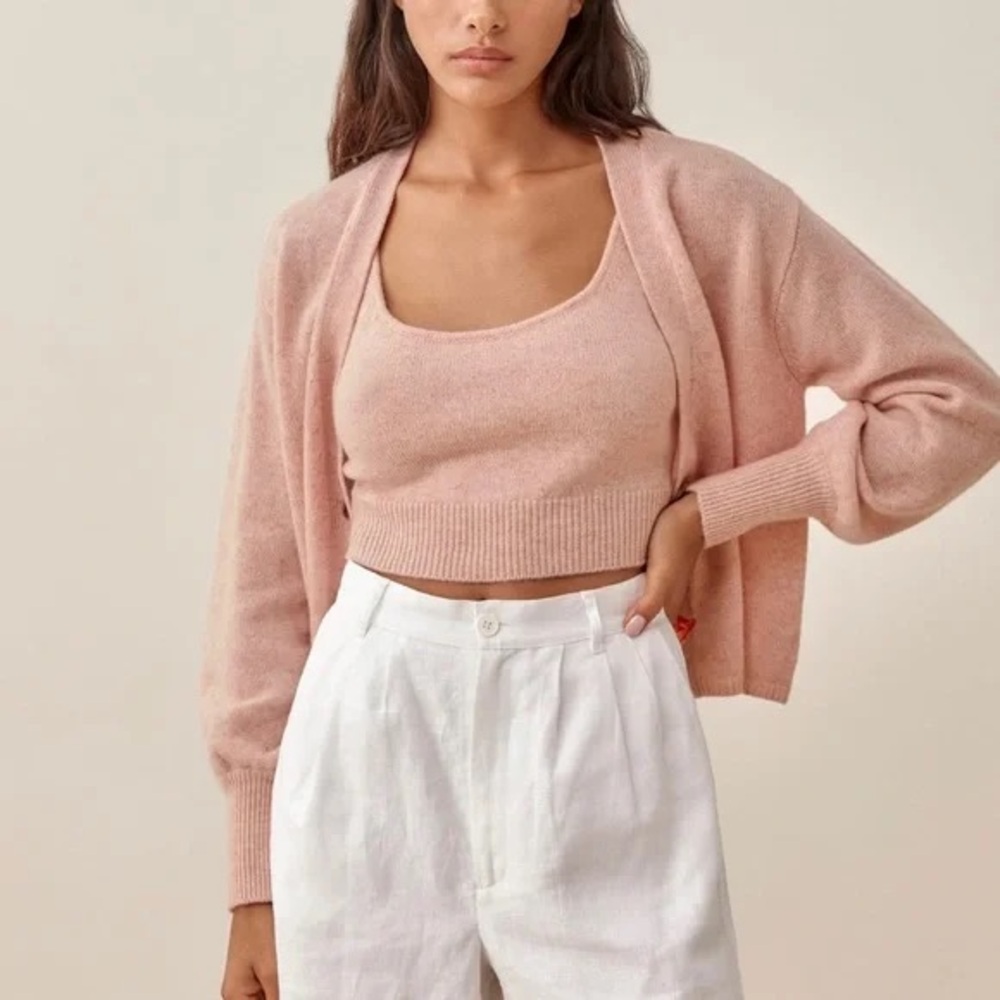 Reformation Pale Pink Knit Tank & Cardigan Set